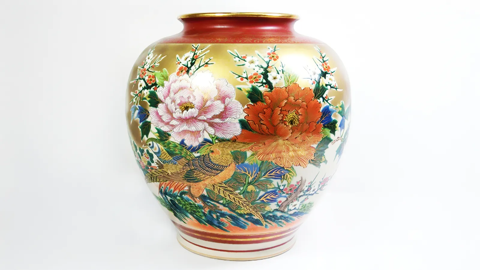 薩摩焼　日本の伝統的な陶器花瓶 No.192 細身の白薩摩花瓶 (梅菊) 工芸品 工芸 花瓶 花 手作り