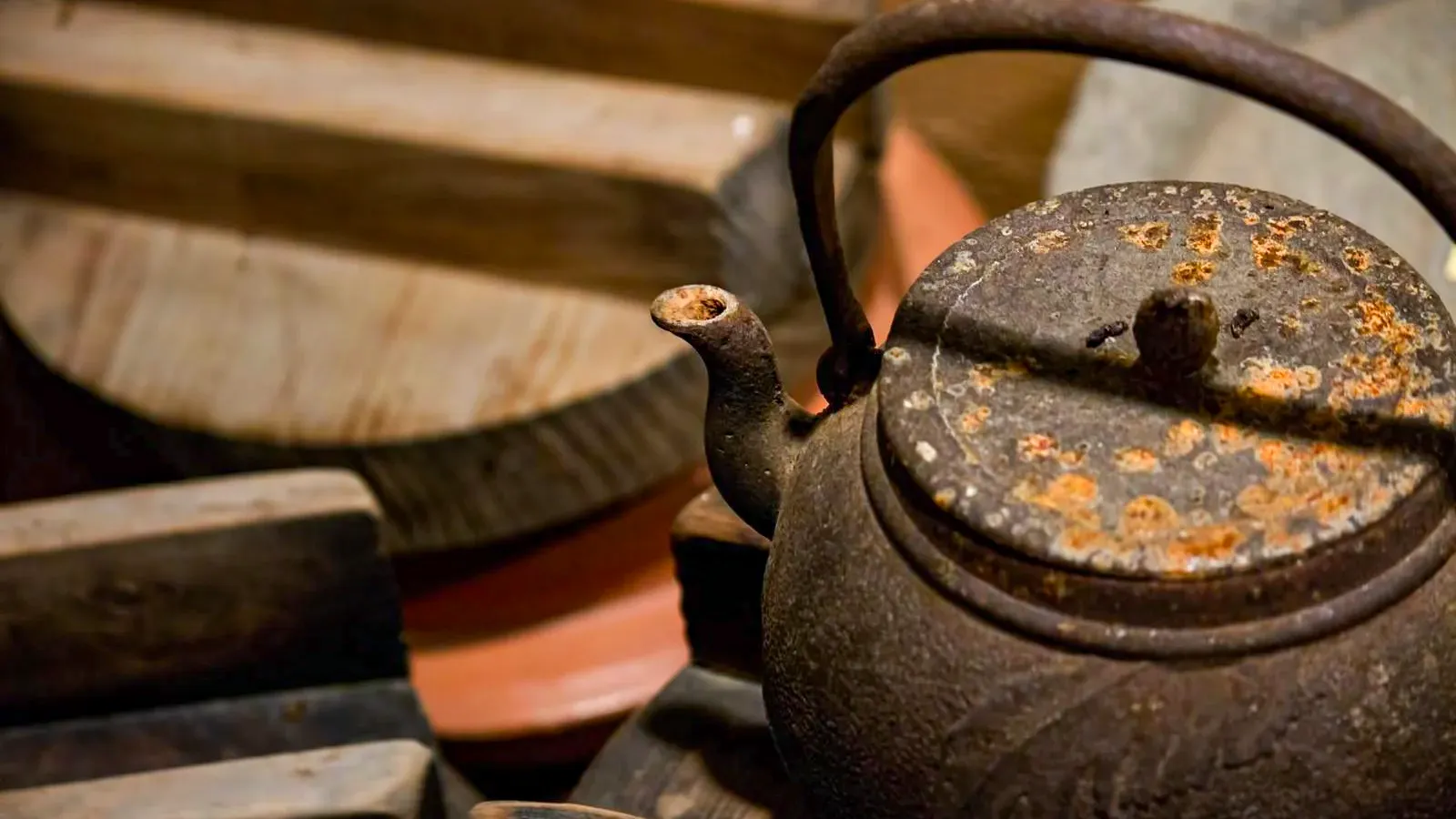 Rust on an iron kettle